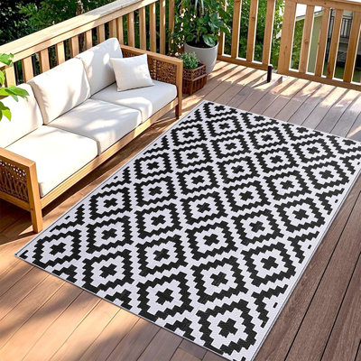Tapis de camping en plastique noir et blanc