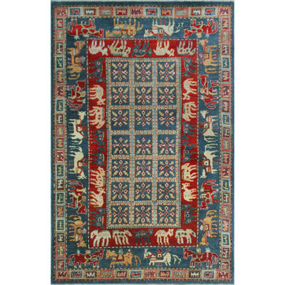 Tapis de zone en laine noué la 3 pi 10 po x 6 pi 4 po one-of-kind main Abrego