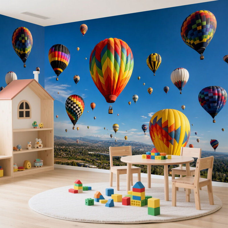 Murale auto-adhésive moderne pour la chambre à coucher avec imprimé ballon festif L 100 po x l 144 po Peel and Stick