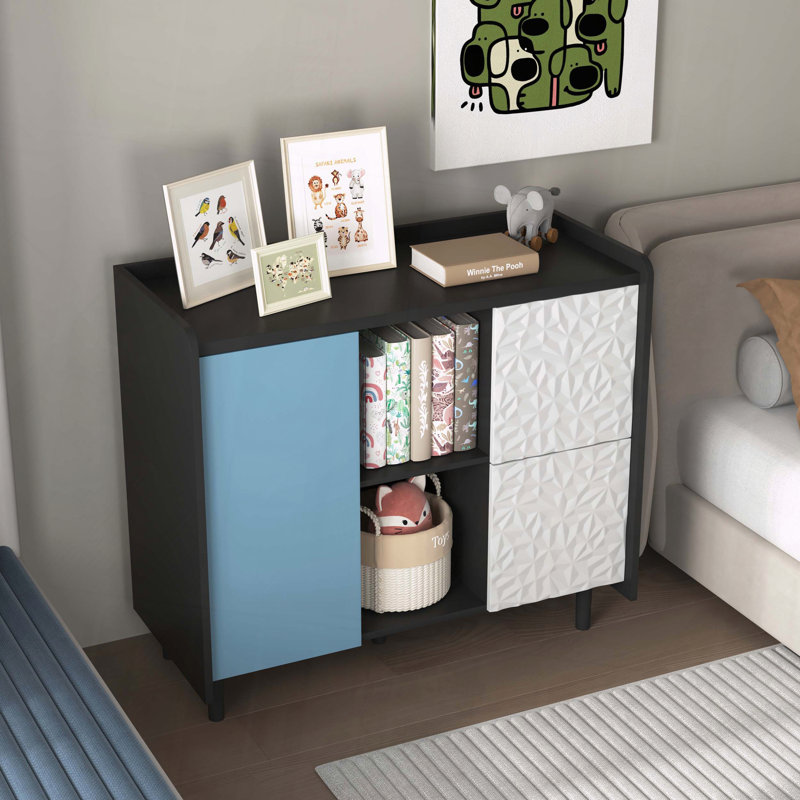 Sideboard Buffet Cabinet, Black/Blue