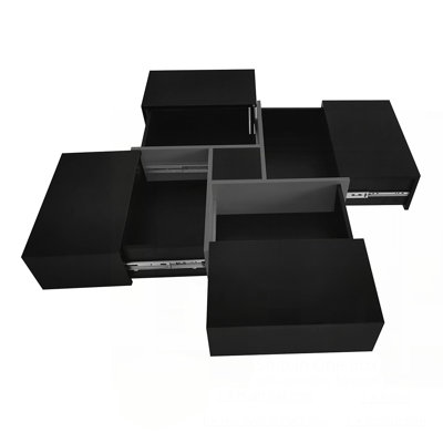 ON-TREND Unique Design Coffee Table with 4 Hidden Storage Compartments, Square Cocktail Table with Extendable Sliding Tabletop, UV High-gloss Design C