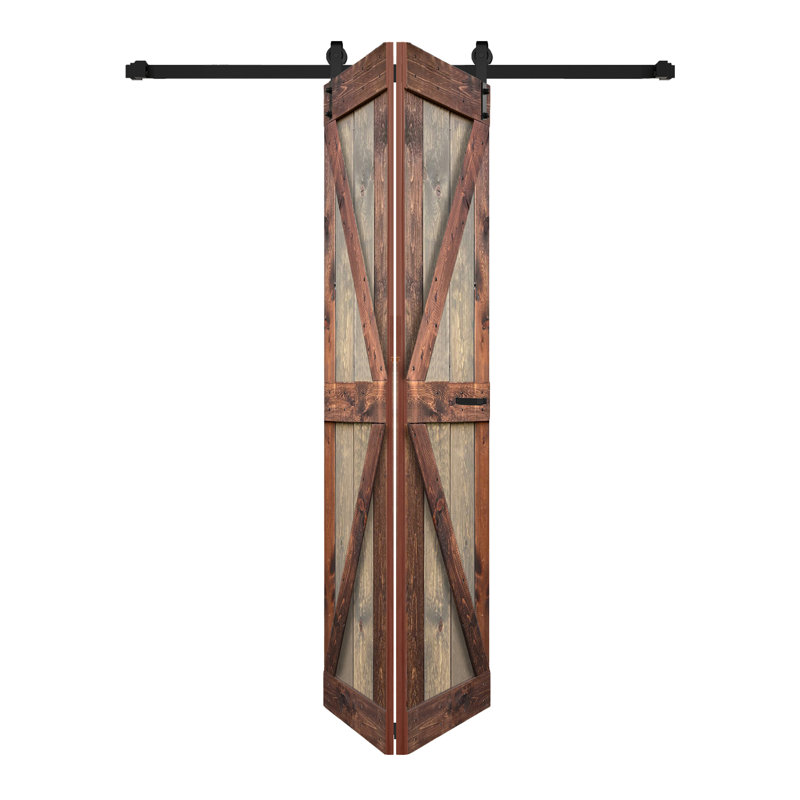 Porte de grange pliante en bois massif de style K avec trousse de quincaillerie - assemblage requis, 42 po x 84 po