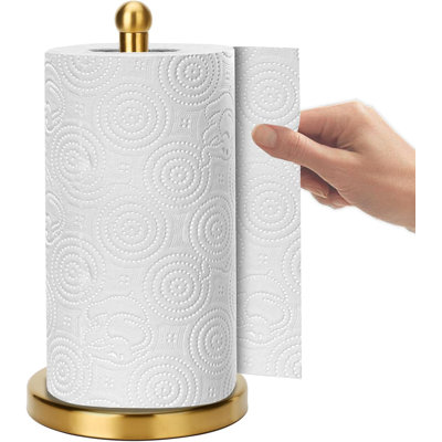 Gold Paper Towel Holder Countertop, Free Standing Paper Towel Holder Stainless Steel Heavy Weighted Base, One-Handed Design For Easy Ripping (Gold Bru -  Everly Quinn, 3A12B5D6CF2C4BDE9FD271A822C70551