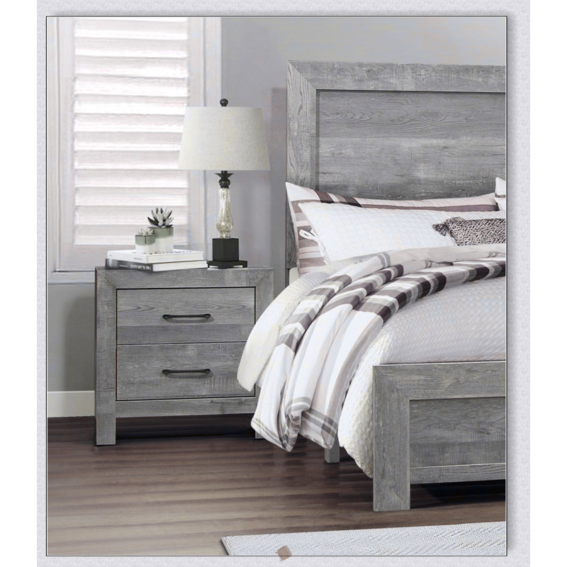 Table de chevet simple de style rustique avec deux tiroirs, conception transitionnelle pour un mélange harmonieux dans le décor de la chambre à coucher