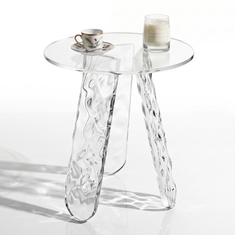 Alan Acrylic End Table, No-Assembly Clear Accent Side Table Nightstand with Ripple Texture Legs