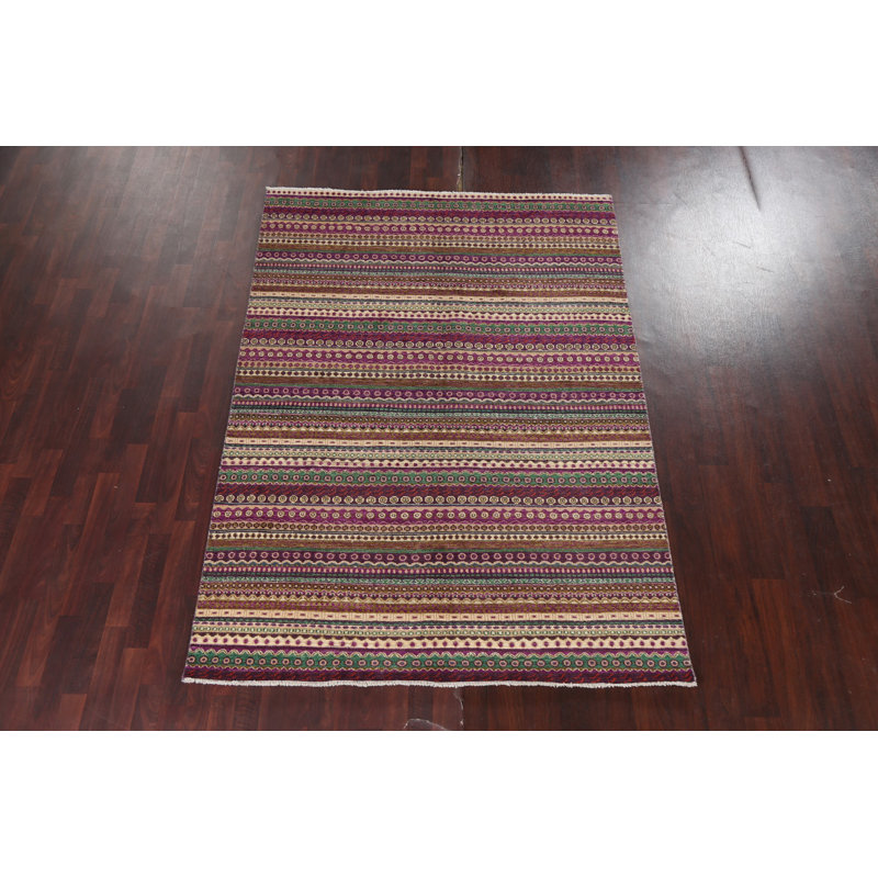 Tapis rayé en laine Gabbeh Kashkoli noué à la main 5 pi 9 po x 8 pi 2 po