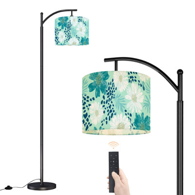 Arc Floor Lamp with Adjustable Lampshade Beach flowers coastal turquoise blue teal Standing Lamp 3 Color Temperatures Dimmable Tall Pole Lamp with Foot Switch for Bedroom