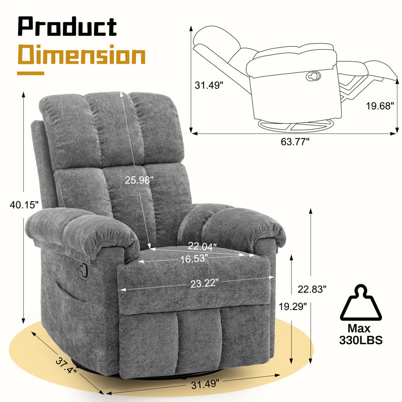 KORSER Recliner Chair,Rocker Recliners for Adults, Small Recliners for Small Spaces, Manual Recliner with Side Pockets for Living Room Bedroom