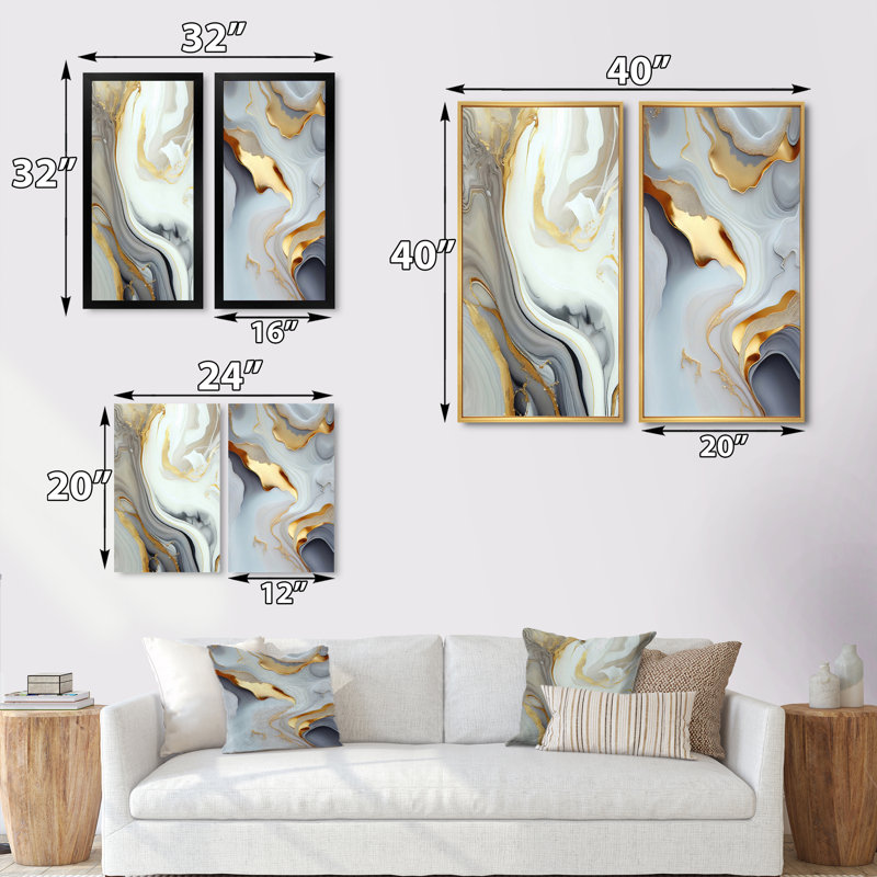 «White And Gold Marble Abstract», 2 pièces sur toile, Toile tendue, H 20 po x l 24 po