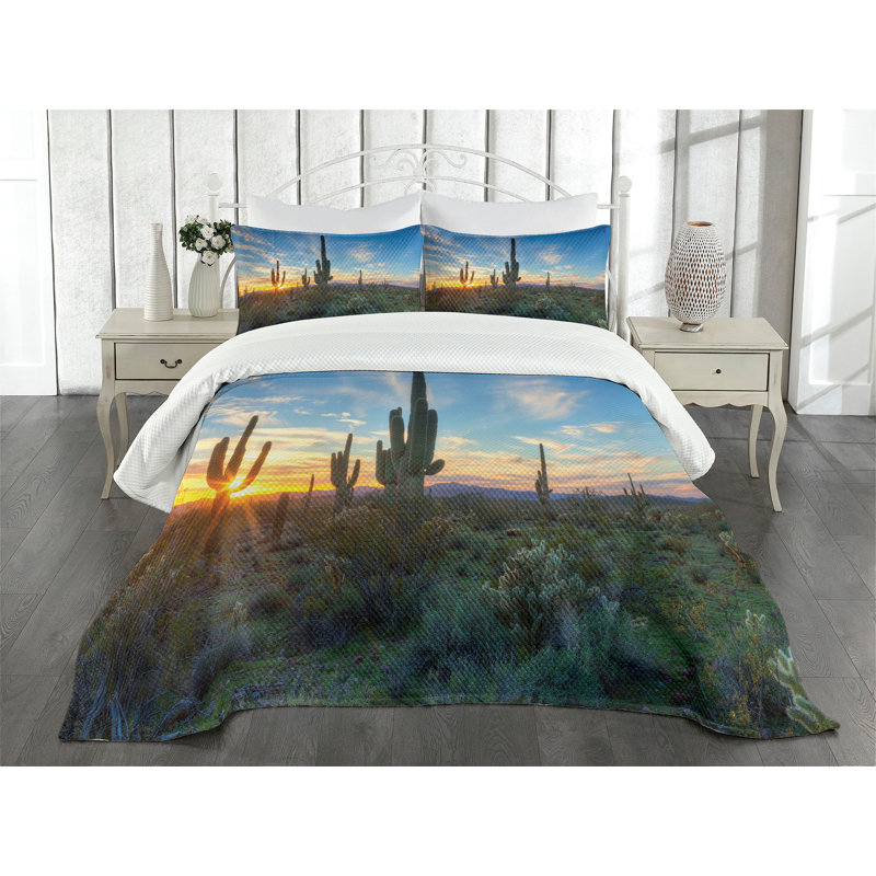 Ambesonne Saguaro Bedspread Cactus, King Bedspread + 2 Standard Shams