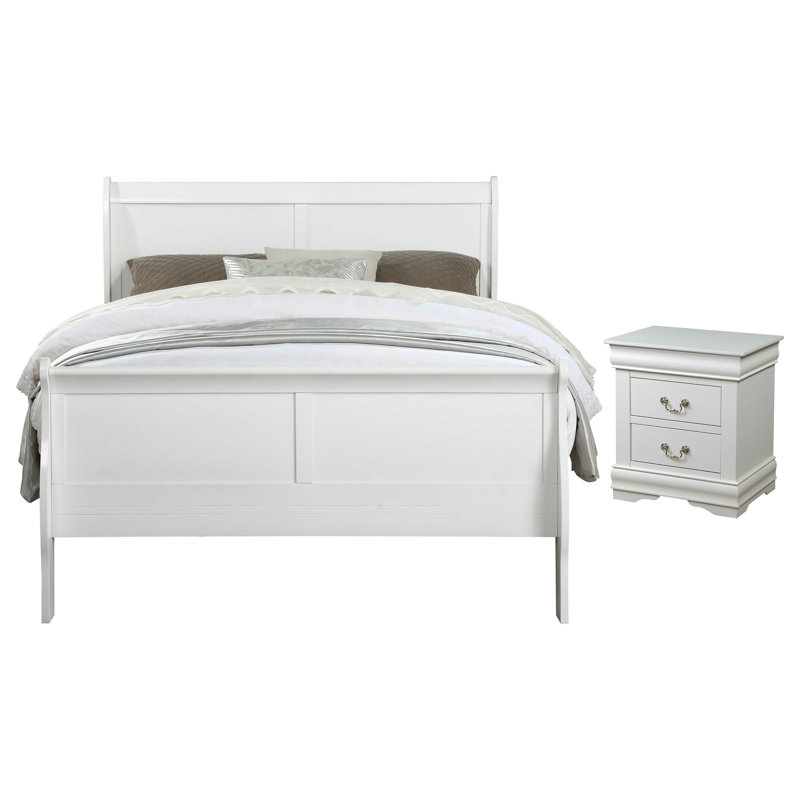 Ensemble de chambre à coucher Engstrom, Blanc, Très grand, 2 pièces : 1 table de chevet, 1 lit