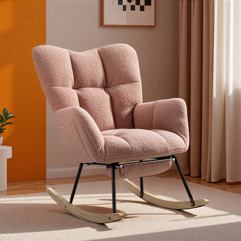Chaise berçante en tissu Teddy, Rose