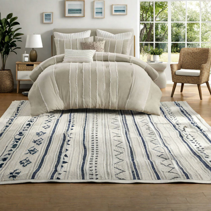 Premium Cotton Bedding Sets, Taupe Striped Comforter, Modern Home