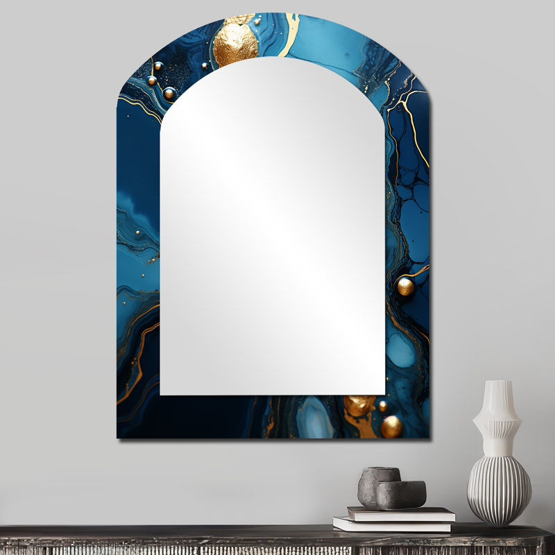 Or et saphir bleu marbre mosaïque III, 34 po x 25 po