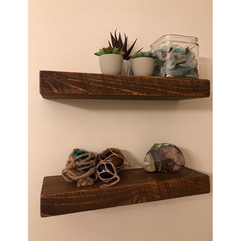 Juna 3 Piece Pine Floating Shelf, 3" H x 18" W x 7" D, Medium Brown