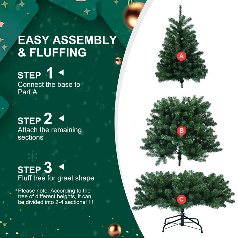 Arbre de Noël avec fil mémoire, arbre en PVC artificiel, arbre de Noël vert facile à installer pour la décoration intérieure des Fêtes