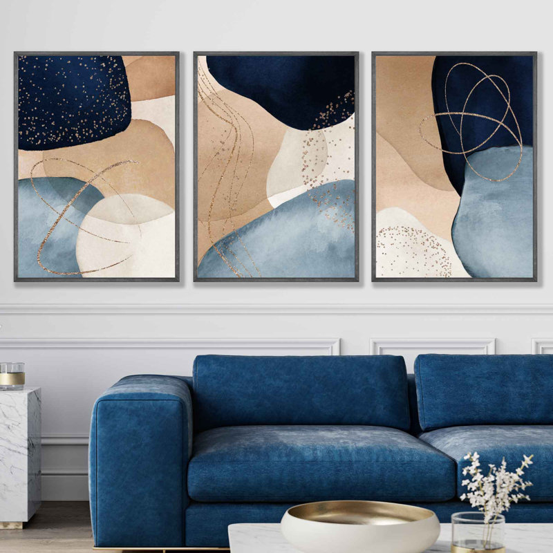 Evolution In Blue - 3 Piece Single Picture Frame Print Set, 73cm H x 53cm W, Grey Framed