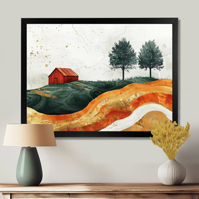 Bold Red Barn In Farm Landscape In Autumn III - Barn Wall Art
