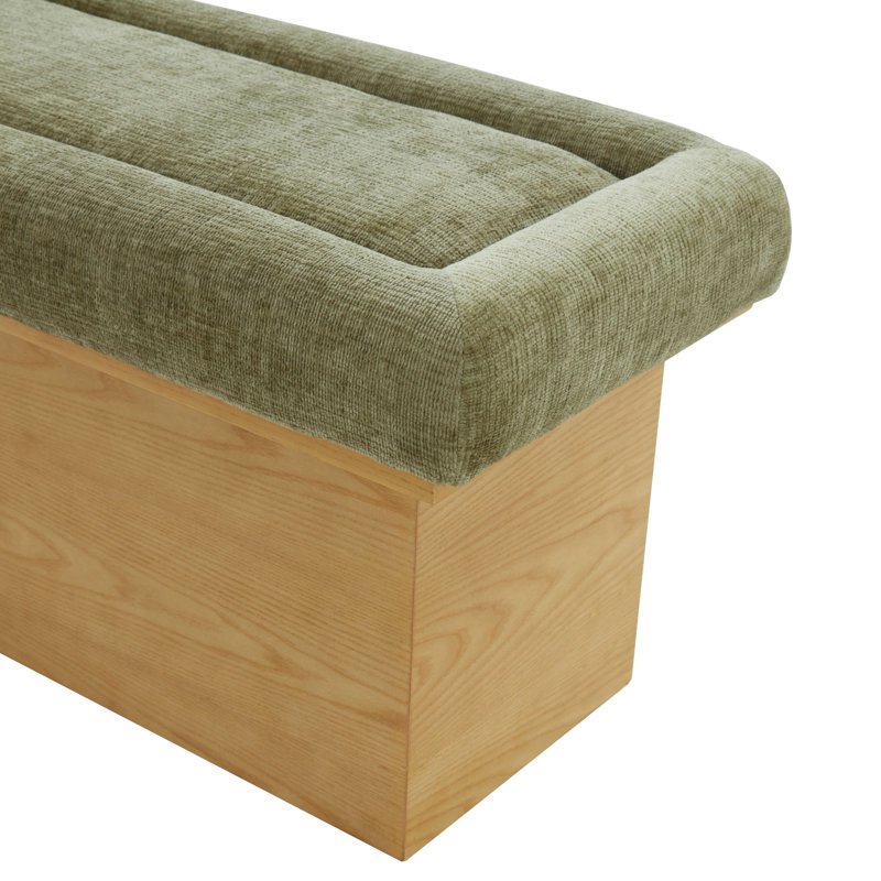 Banc en chenille et bois Trudy, Vert olive