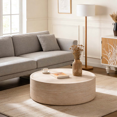 39.37" Round Coffee Table with Mars Pattern, Modern Drum Circle Coffee Table