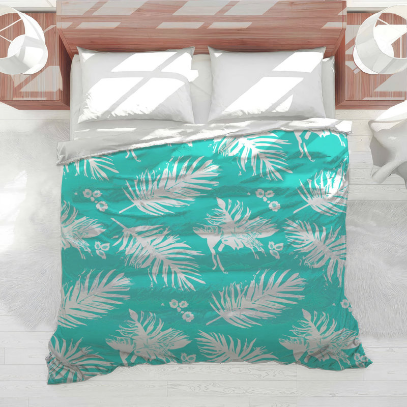 White Tropical Palm Leaves Comforter, Queen