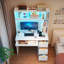 4-Drawer Computer Desk with Bookshelves and Led Lighting, Home Office Desk with Charging Station-1800560543
