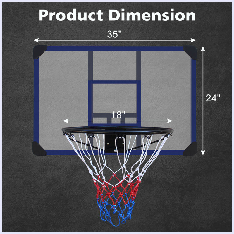 Panier de basketball mural, dossier incassable 35 x 24 pouces, cercle pliable, cercle durable et filet résistant aux intempéries pour une utilisation intérieure et extérieure