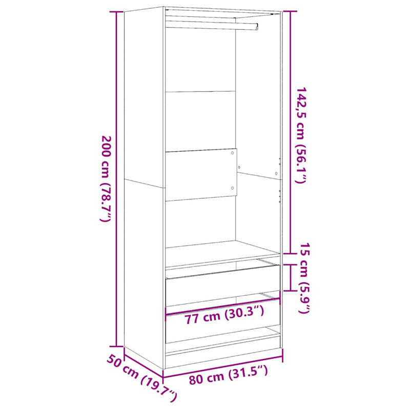 Symirah Manufactured Wood Wardrobe, Grey Sonoma