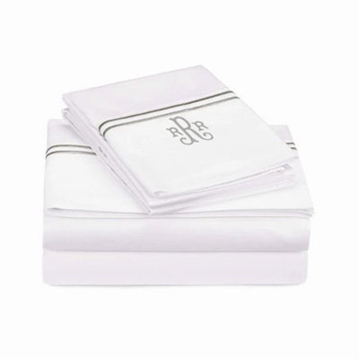 Monogram 400TC Double Embroidery Sateen Solid Cotton Sheet Set