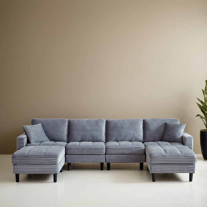 Canapé modulaire de coin avec repose-pieds 6 pièces pour salon, Velours côtelé gris