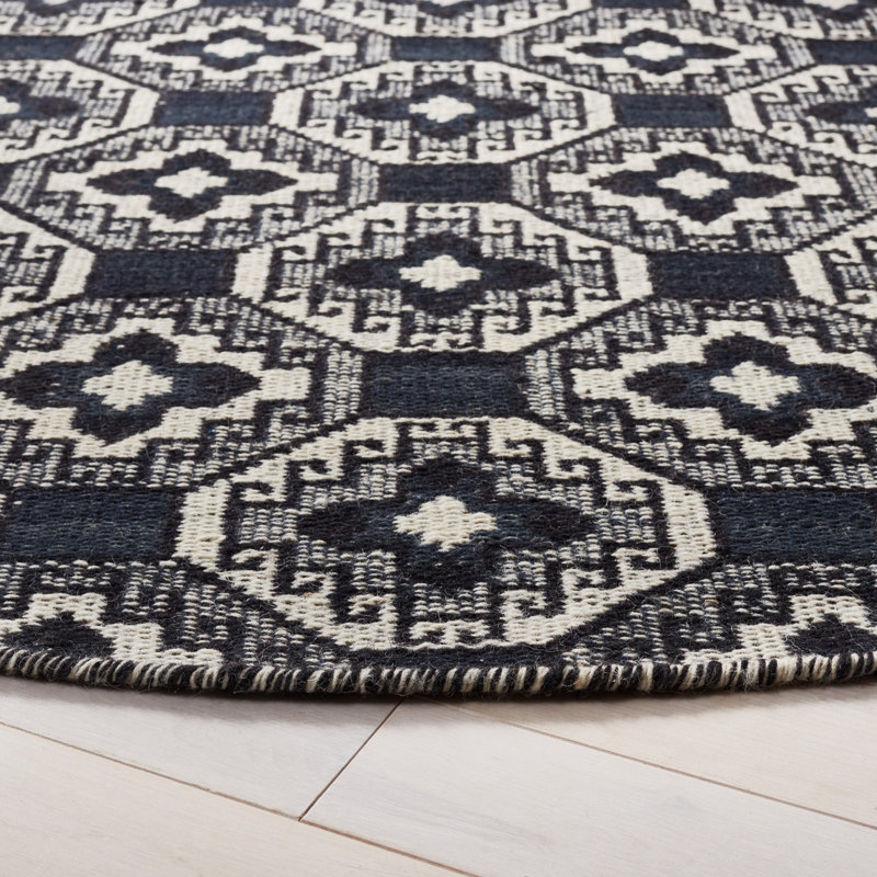 Kilim Flat Weave Wool Geometric Rug, Round 6'