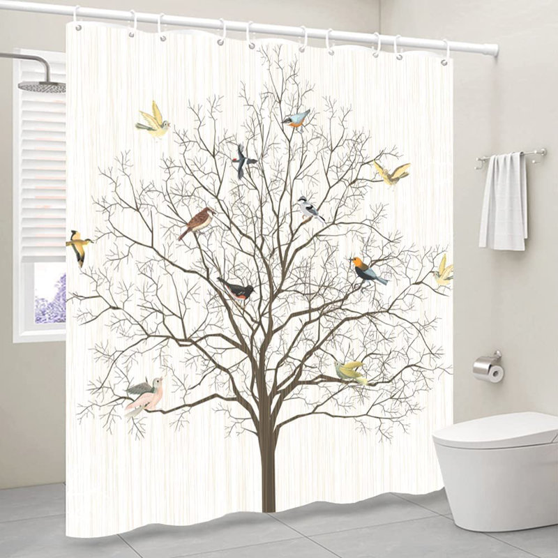 Rideau de douche Bird avec rideau de douche beige et oiseaux Boho