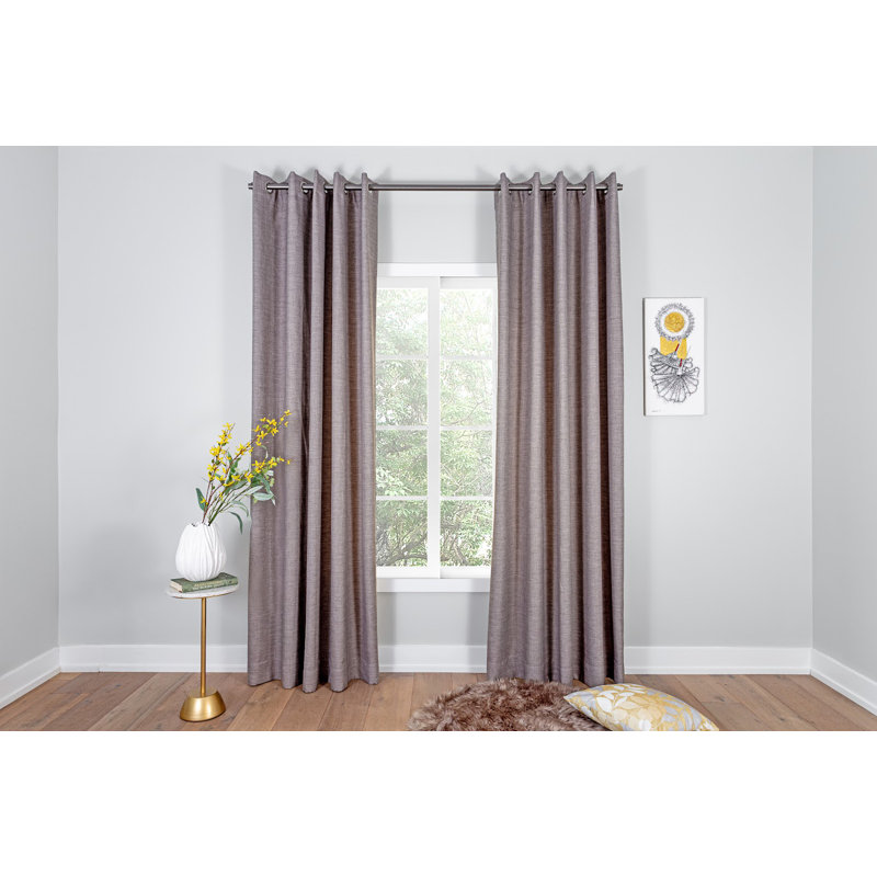 Paire de rideaux unis avec œillets, L 64 po x L 108 po, Gris foncé
