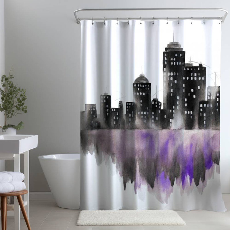 Shower Curtain CI341 – Polyester Shower Curtain, Dye Sublimation Print, 71" W × 74" L, White/Black/Purple