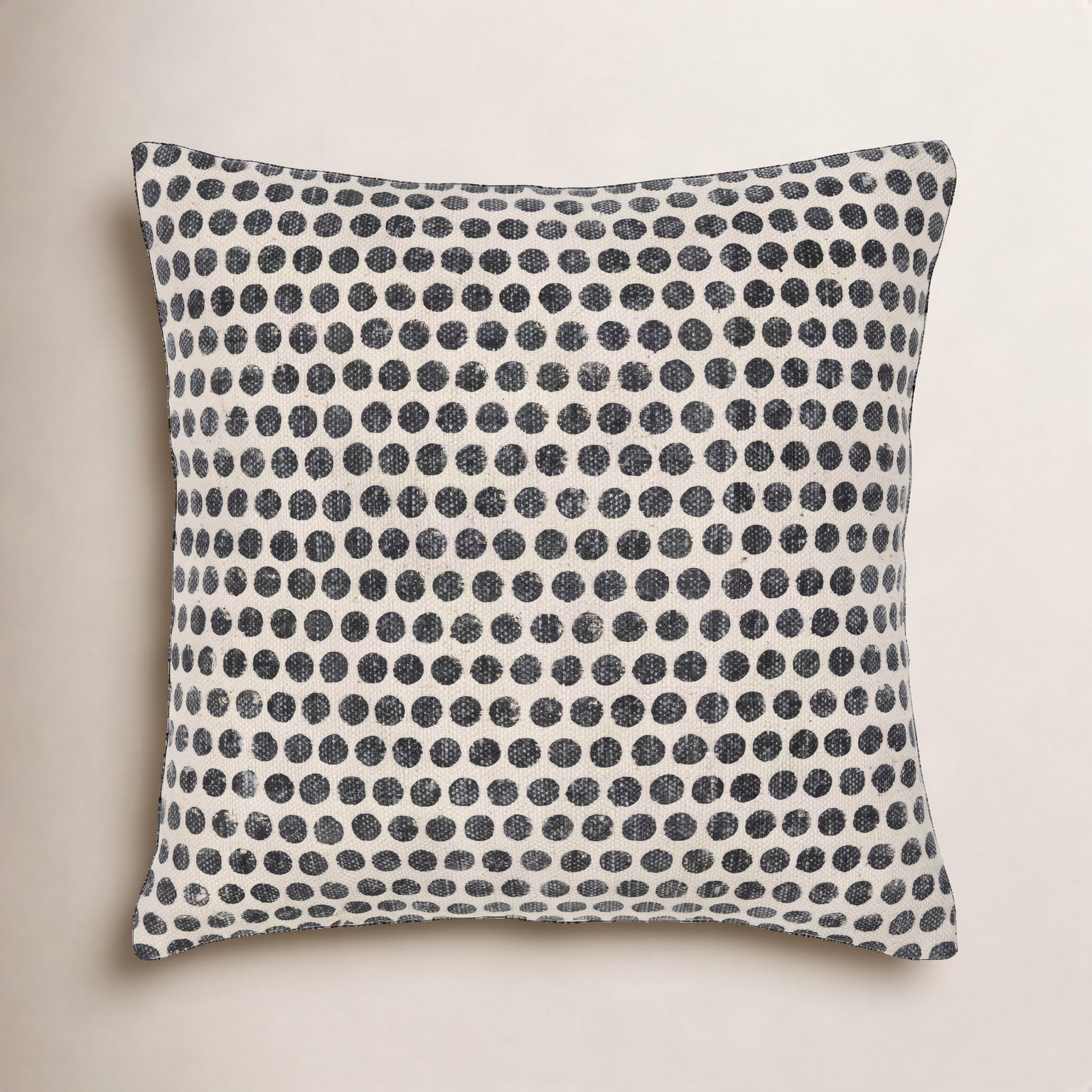 Zetta Polka Dots Cotton Throw Pillow, Square 20", Light Beige/Black, Pillow Cover Only - No Insert