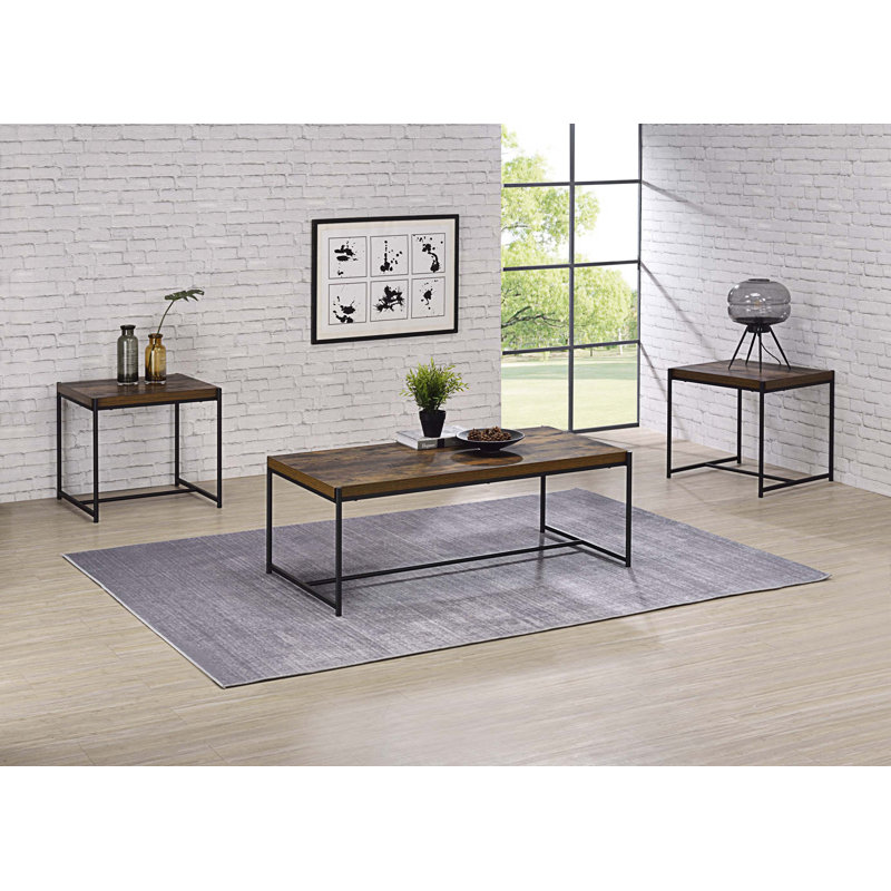 Ensemble de tables basses 3 pièces Aesara, Noir, Brun