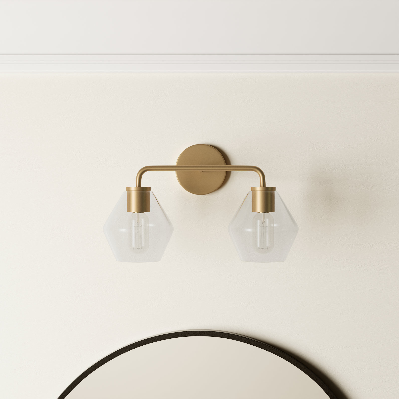 Rooks 2-Light Dimmable Vanity Light, Satin Brass, Clear