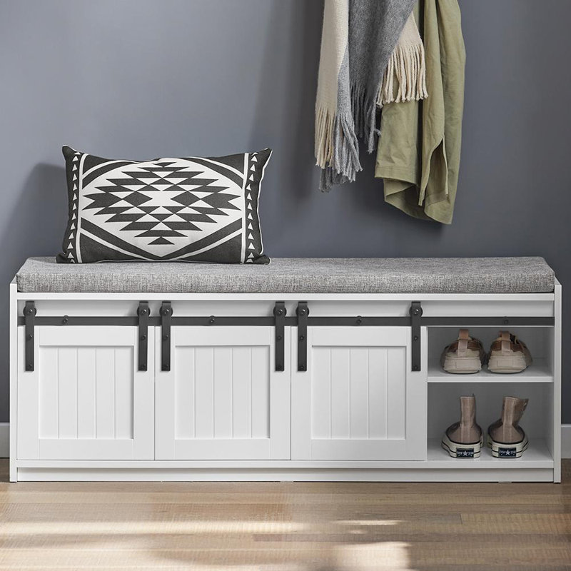Longworth Shoe Storage Bench for Entryway with Sliding Barn Doors, 17.7" H x 47.2" W x 13.8" D