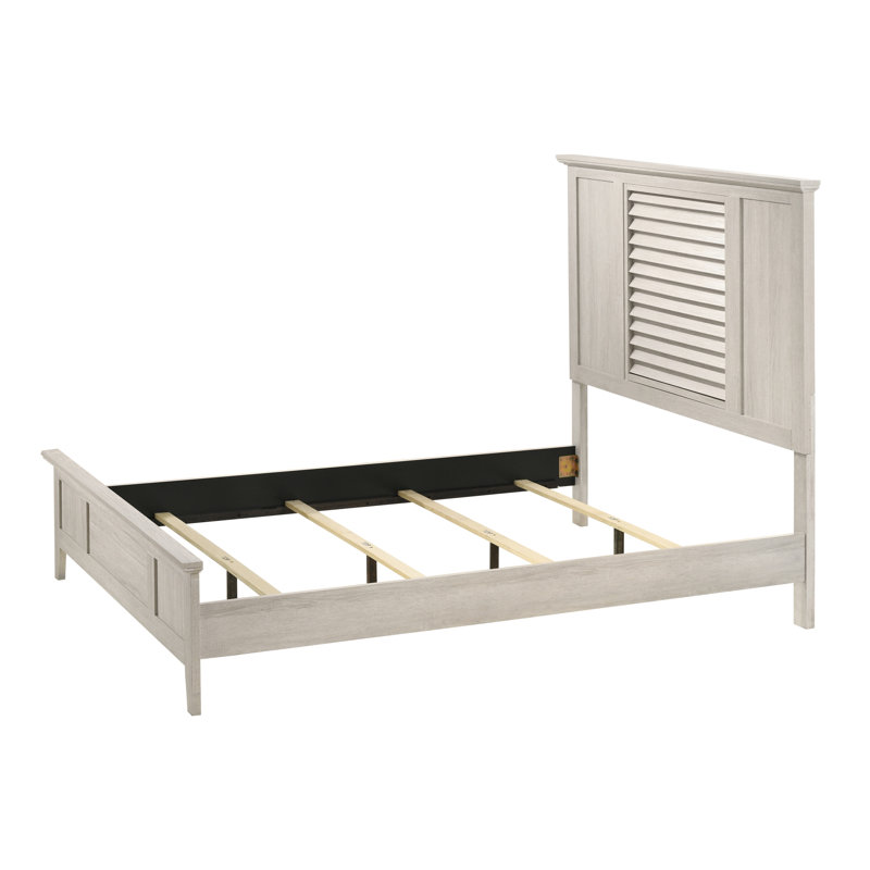 Grand lit à panneau contemporain, tête de lit à persiennes en bois, couleur beige, 1 pièce, sommier tapissier avec finition et tête de lit à assemblage simple requis,