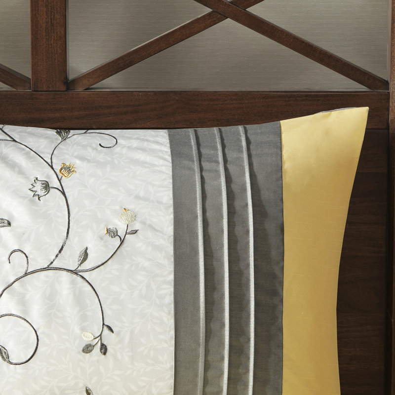 Édredon 7 pièces pour très grand lit - jaune, broderie délicate et élégance avec rembourrage