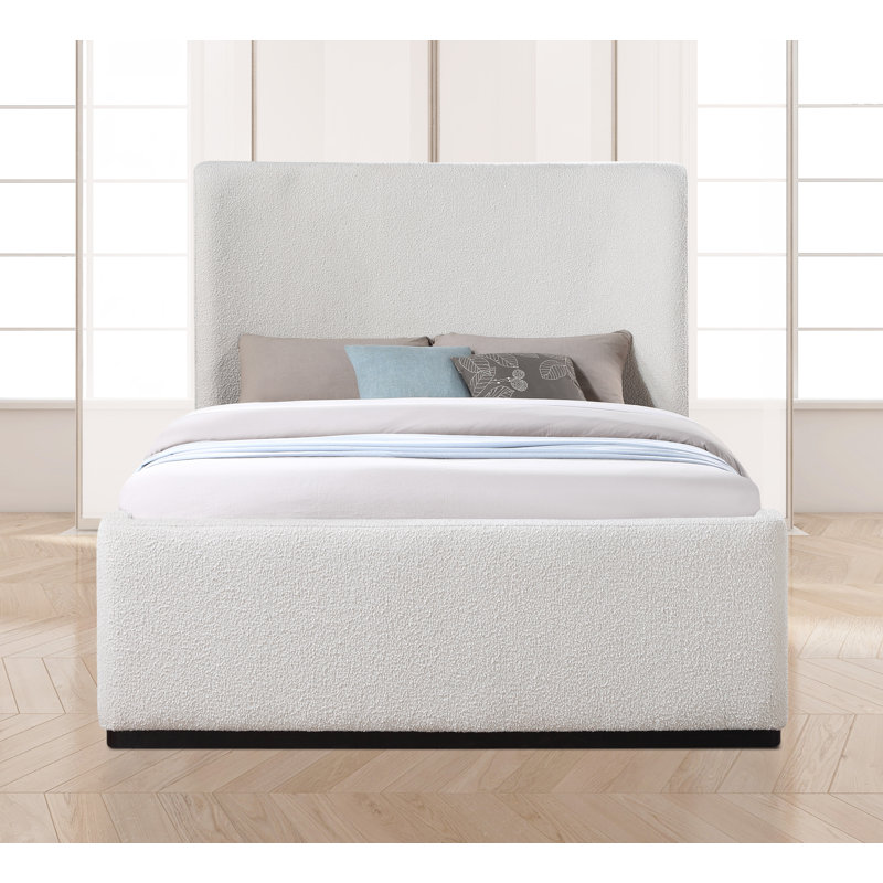 Oliver Boucle Fabric Queen Bed, Queen, Cream Boucle Fabric