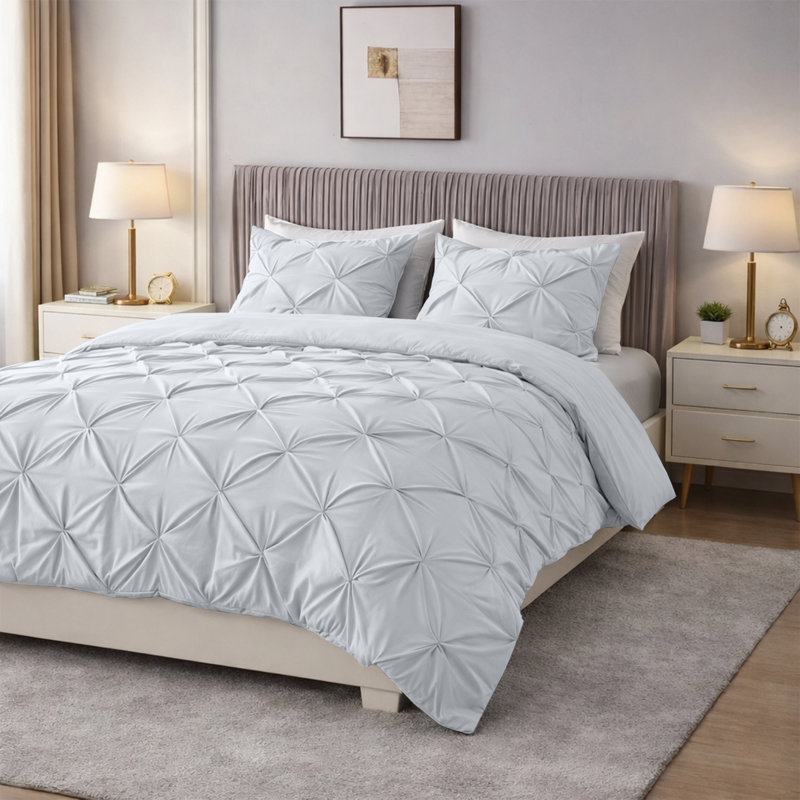 Pintuck Microfiber Duvet Cover Set with Pillowcases – Pleated Textured Bedding, Soft Luxury Quilt Cover, Breathable All-Season Comforter Cover, Modern Hotel Style Bed Set