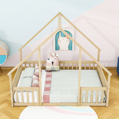 Wood Floor Bed With Guardrails
