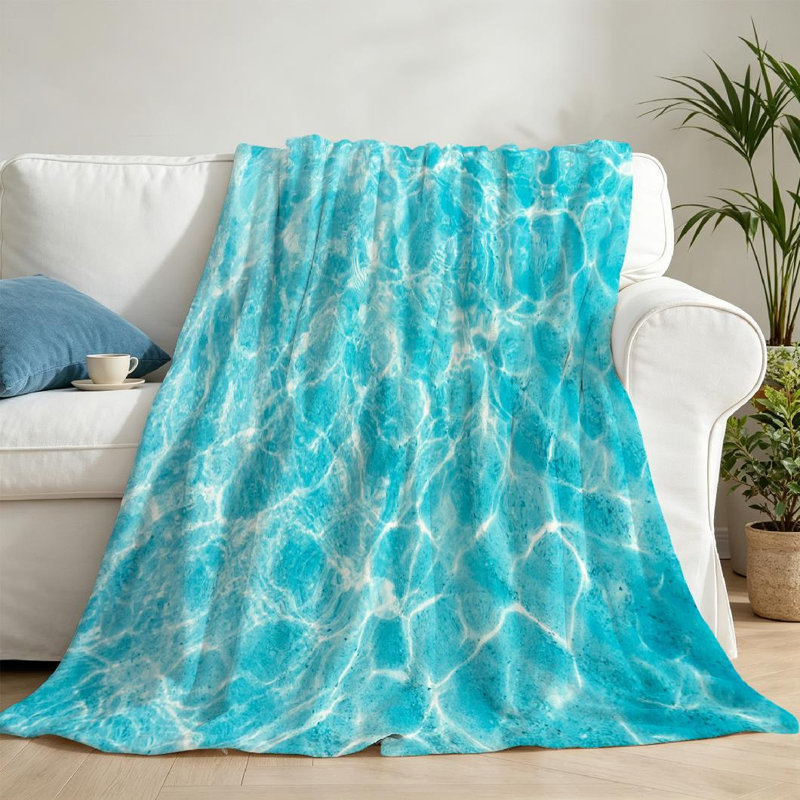 Jeté en molleton bleu ultra doux en flanelle, imprimé eau de mer turquoise, Throw 50" x 60"