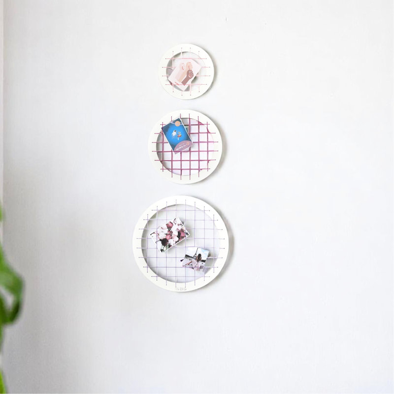 Pink Circle Framed Memory Board Of 3 Pieces, Modern Wall Decor For Study To Hang Personal Memories