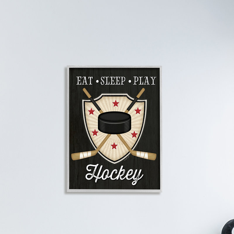 «Eat Sleep Play Hockey Expression Crossed Sticks Puck» par Jennifer Pugh - impression, Estampe numérique Farmhouse