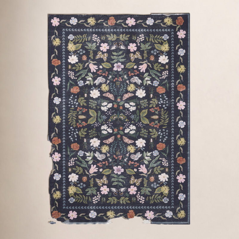 Rifle Paper Co. x Loloi Canopy Black Area Rug, Rectangle 5' x 7'6"