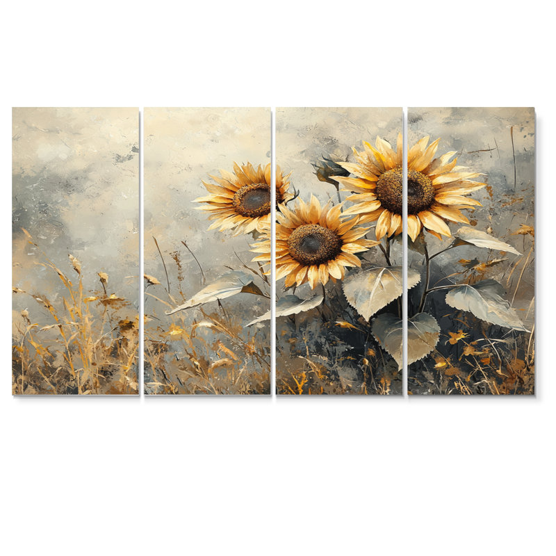 Champ de tournesols d'hiver dans la campagne III - Art - Pour le salon, H 32 po x l 64 po, 4