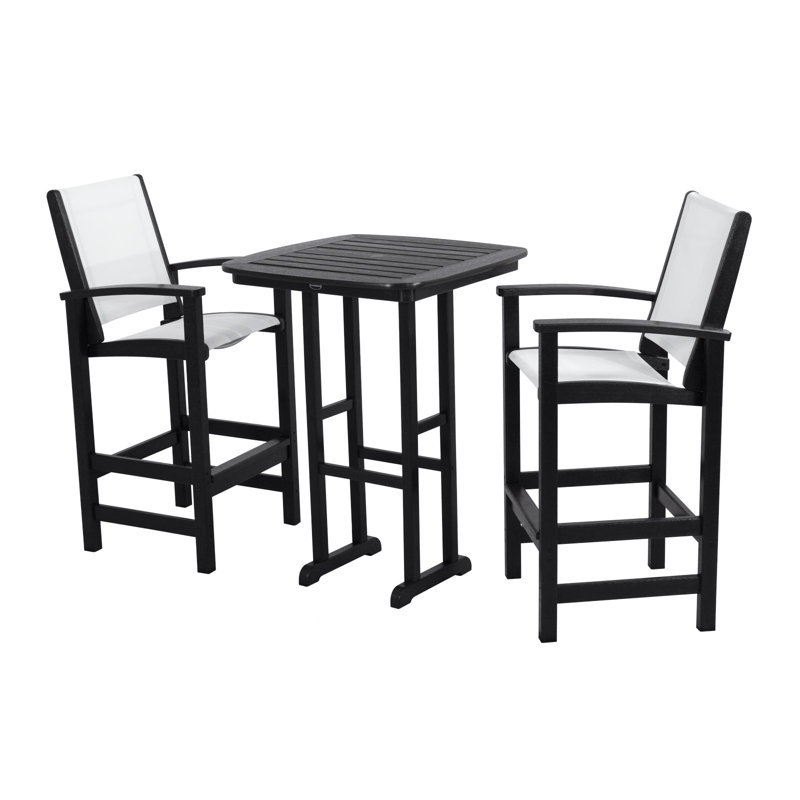 POLYWOOD Coastal 3-Piece Bar Set, Black