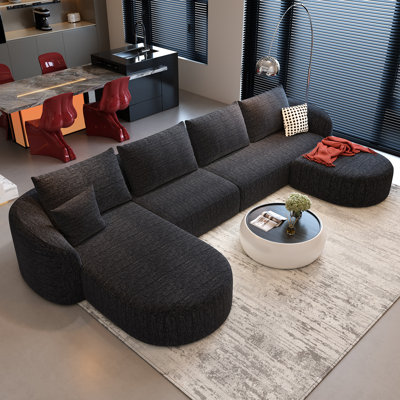 Boneless Modular Sectional Couches Luxury Modern Curved Back U-Shape Sofa Set with Ottoman,Minimalist Comfy Boneless Cloud Couch for Living Room Apartment